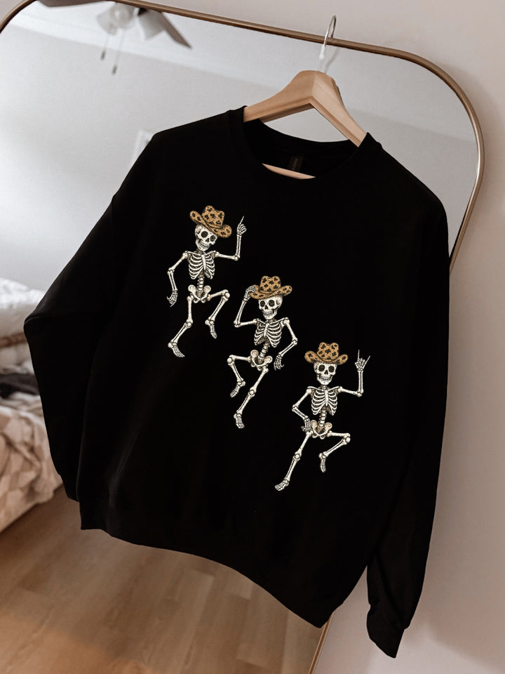 Retro Dancing Skeletons Western Graphic Crewneck Sweatshirt