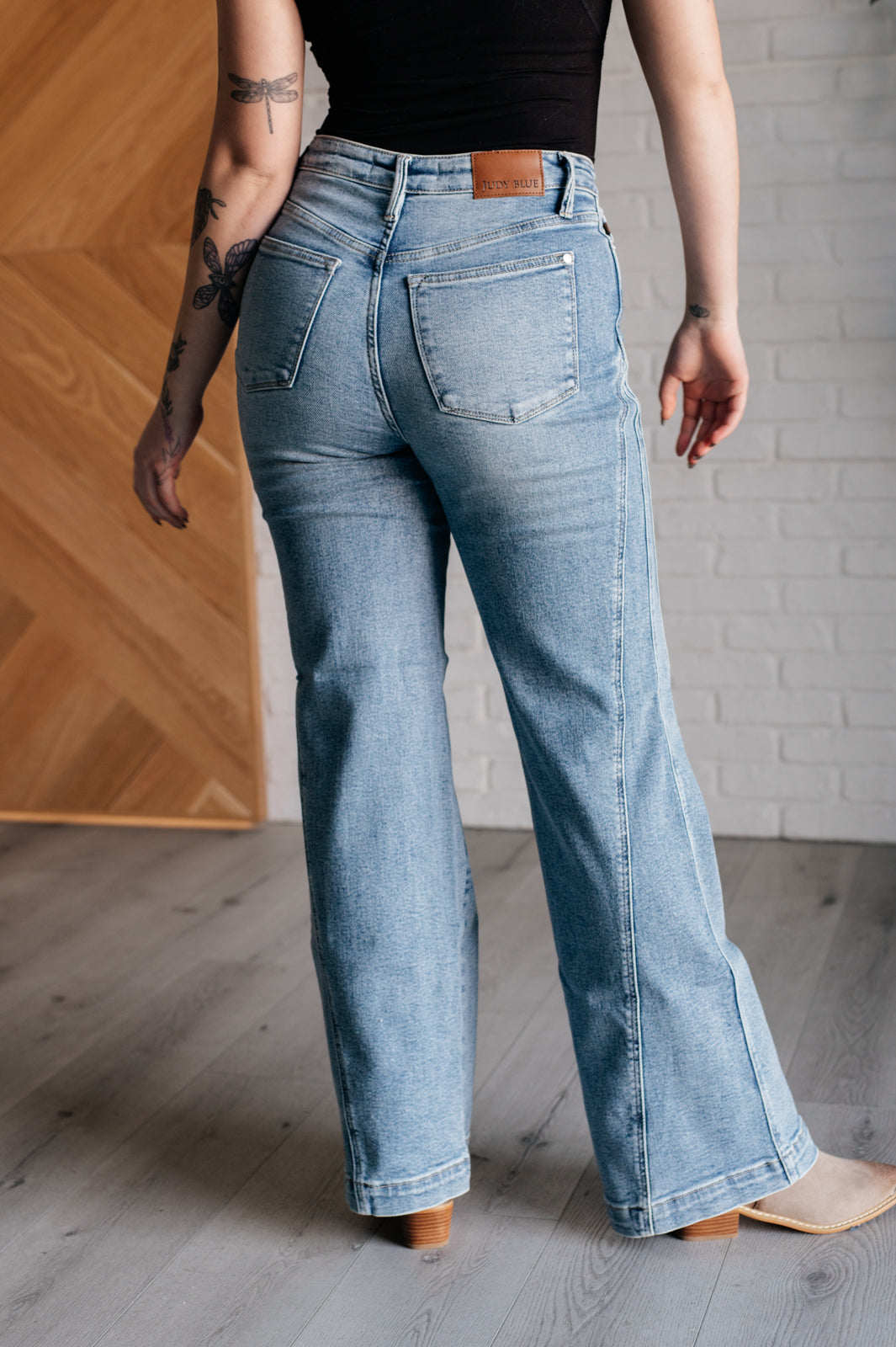 Judy Blue Melia High Rise Side Seam Detail Wide Leg Jeans