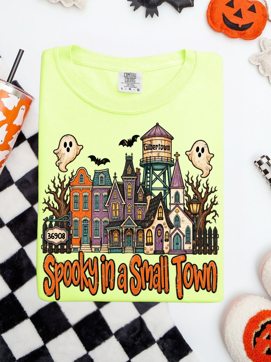 Personalized Retro Spooky In a Small Town Comfort Colors Graphic Tee