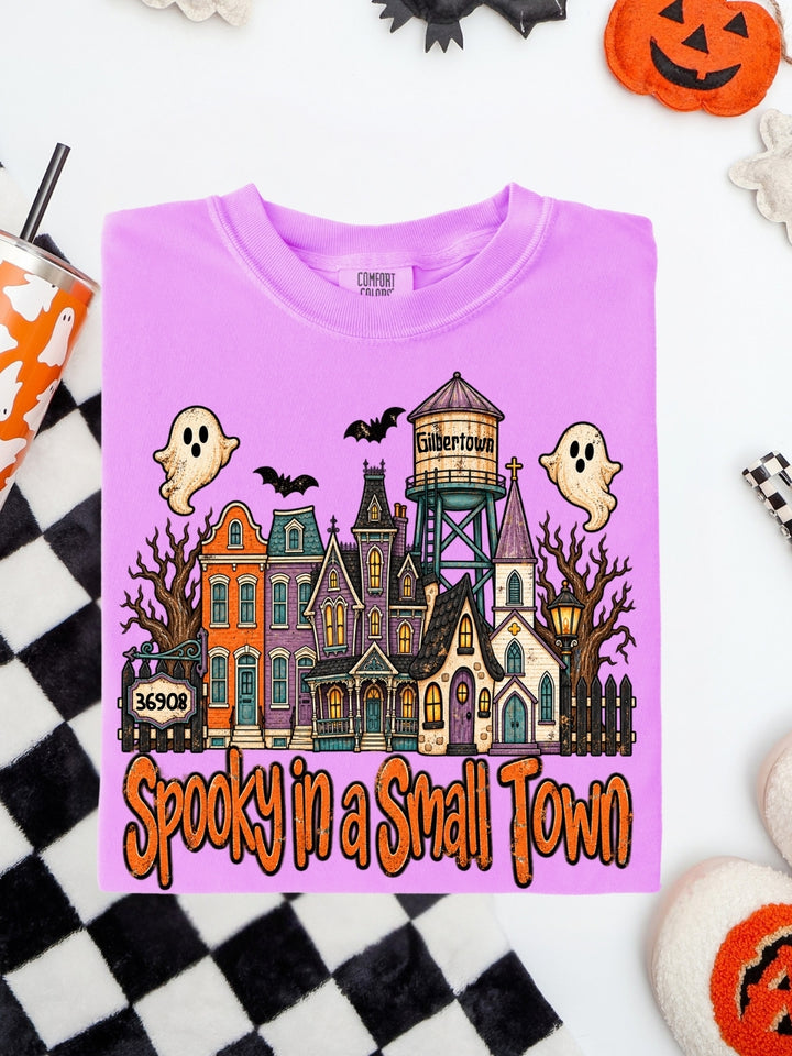 Personalized Retro Spooky In a Small Town Comfort Colors Graphic Tee
