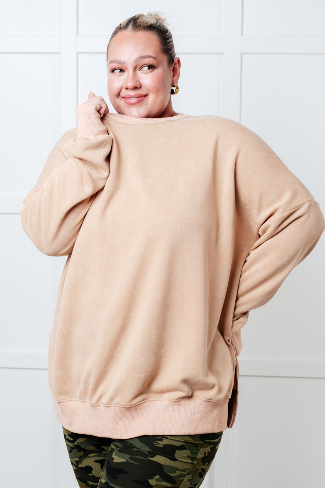 No Plain Jane Oversized Sweatshirt in Khaki