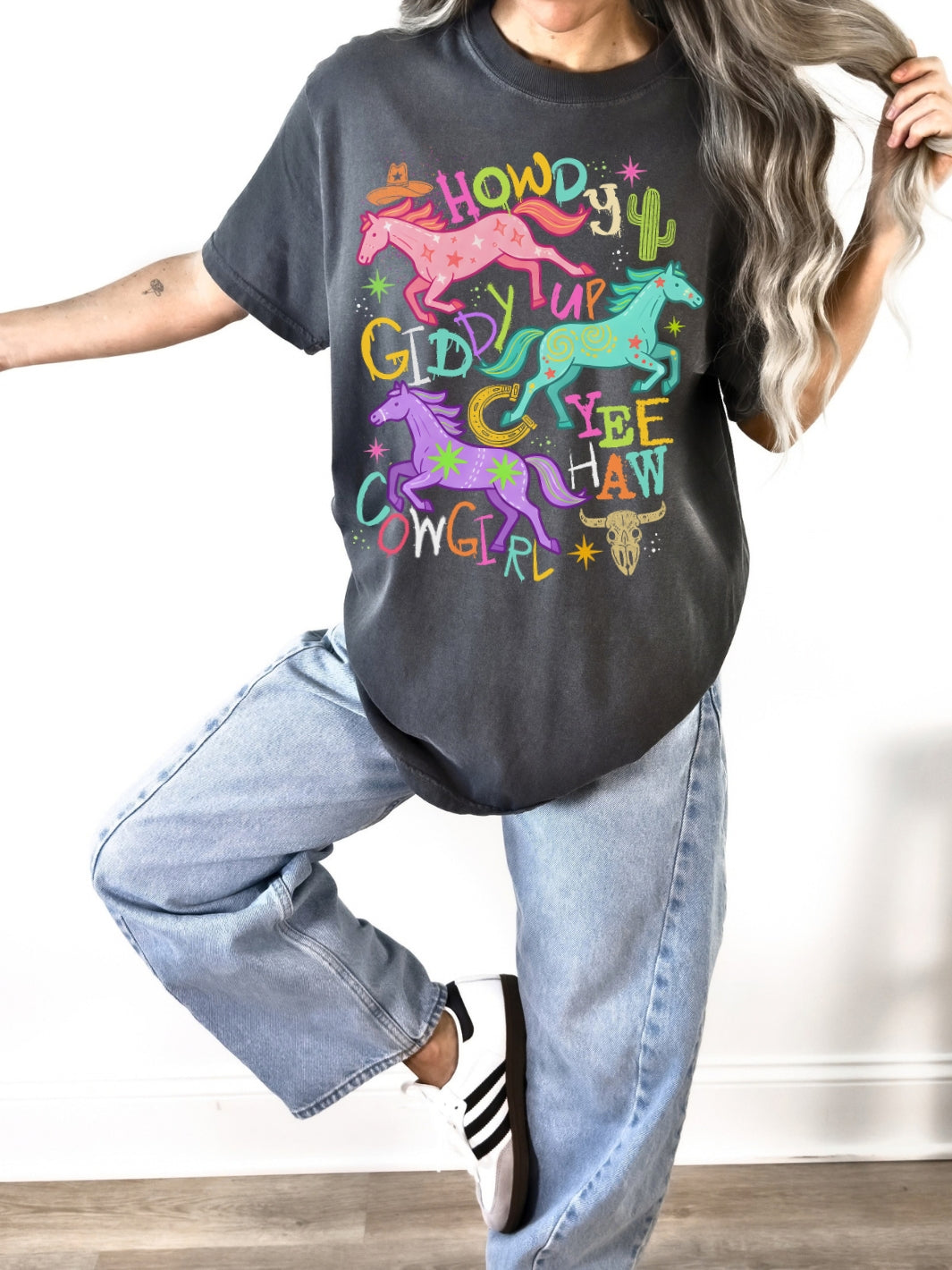 Retro Neon Howdy Giddy Up Comfort Colors Graphic Tee