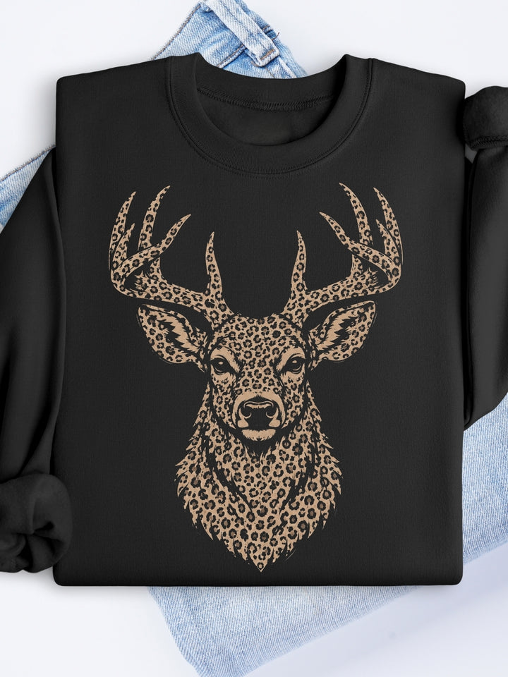Retro Cheetah Deer Buck Hunting Graphic Crewneck Sweatshirt
