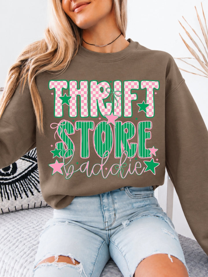 Retro Preppy Thrift Store Baddie Graphic Crewneck Sweatshirt