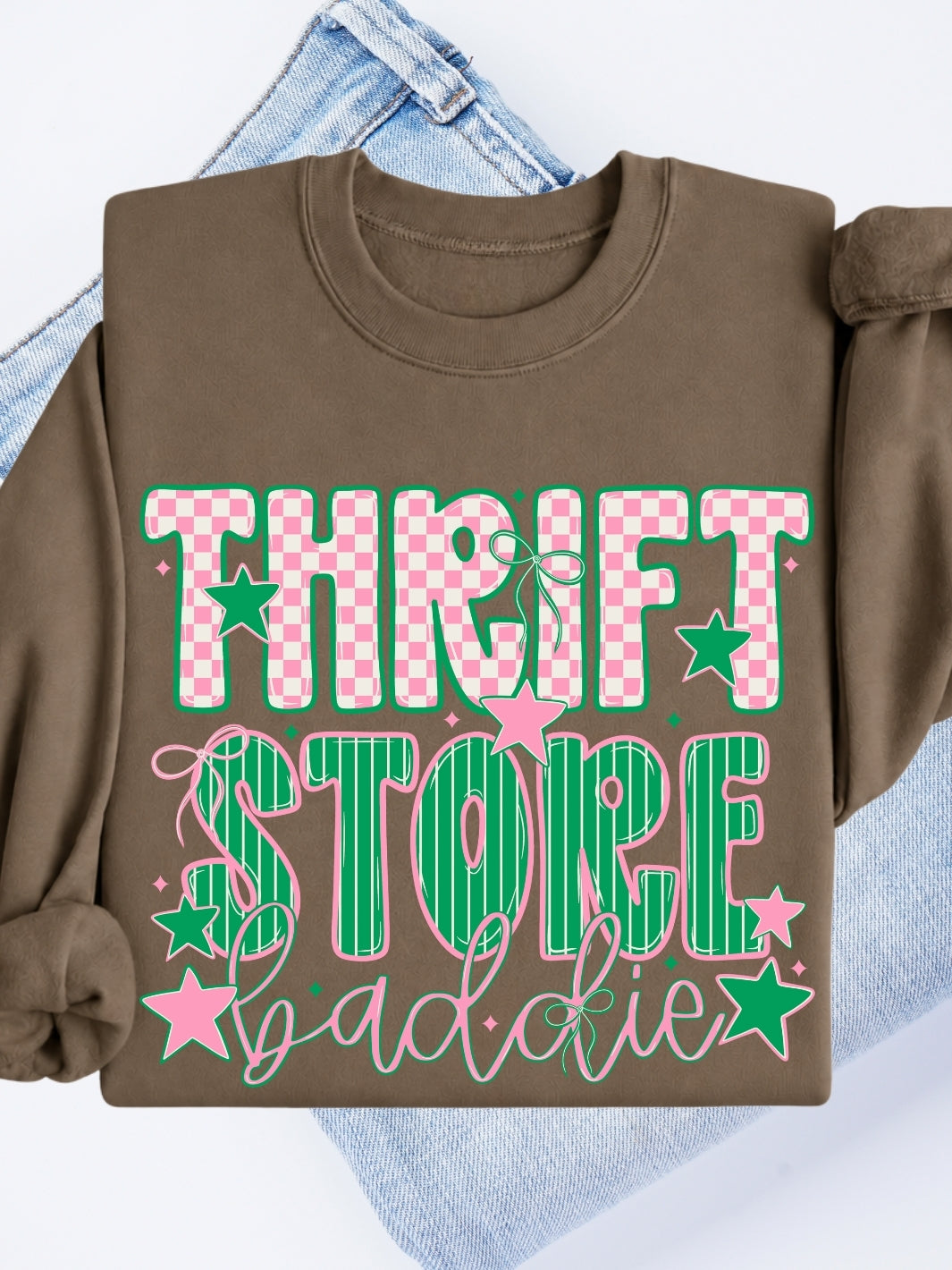 Retro Preppy Thrift Store Baddie Graphic Crewneck Sweatshirt