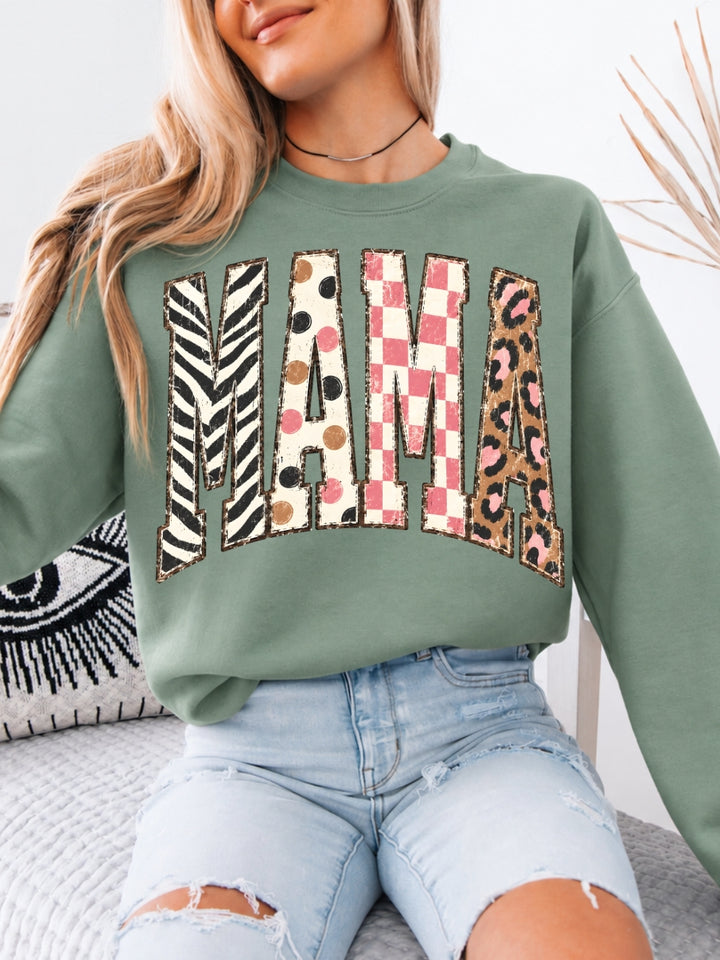 Retro Mama Leopard Zebra Graphic Crewneck Sweatshirt
