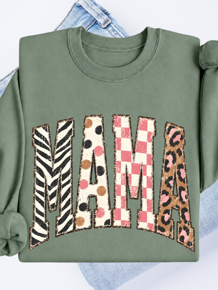 Retro Mama Leopard Zebra Graphic Crewneck Sweatshirt