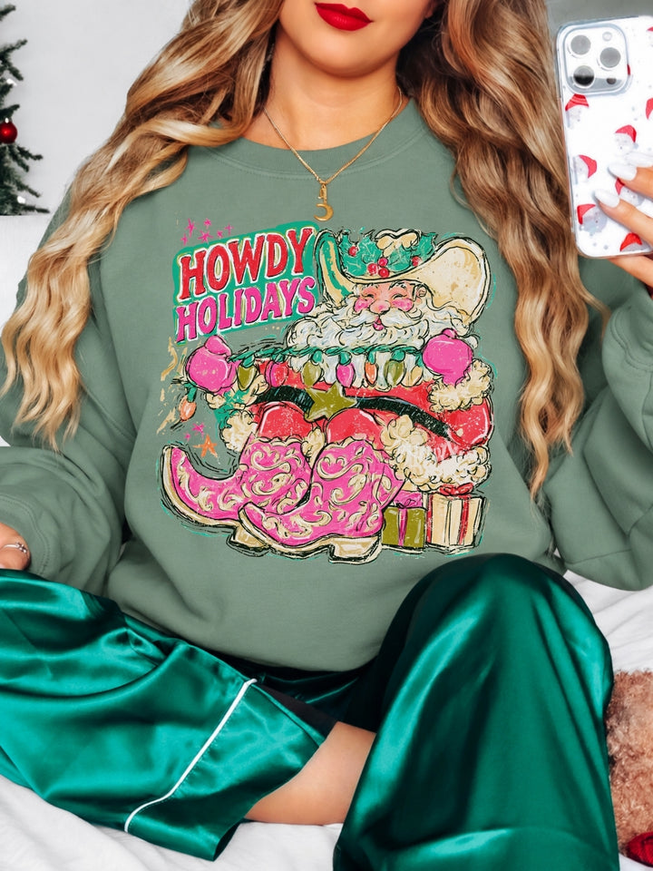 Western Santa Howdy Holidays Graphic Crewneck Sweatshirt