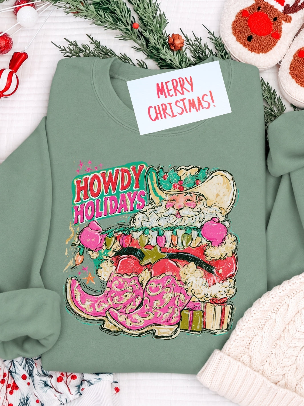 Western Santa Howdy Holidays Graphic Crewneck Sweatshirt