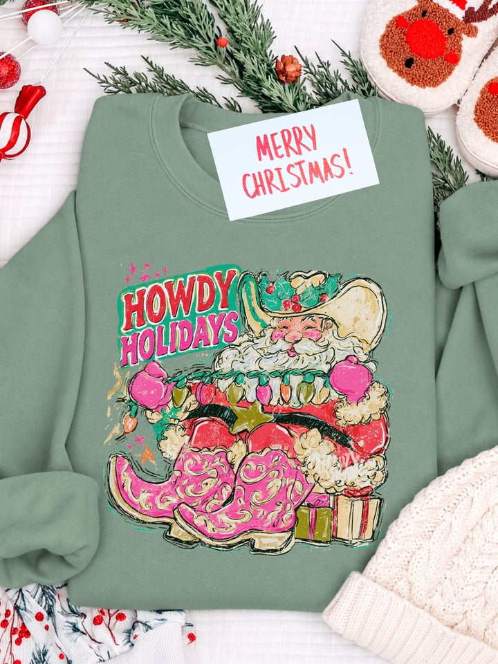 Western Santa Howdy Holidays Graphic Crewneck Sweatshirt