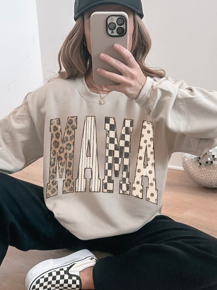 Retro MAMA Leopard Polka Dot Combo Graphic Crewneck Sweatshirt
