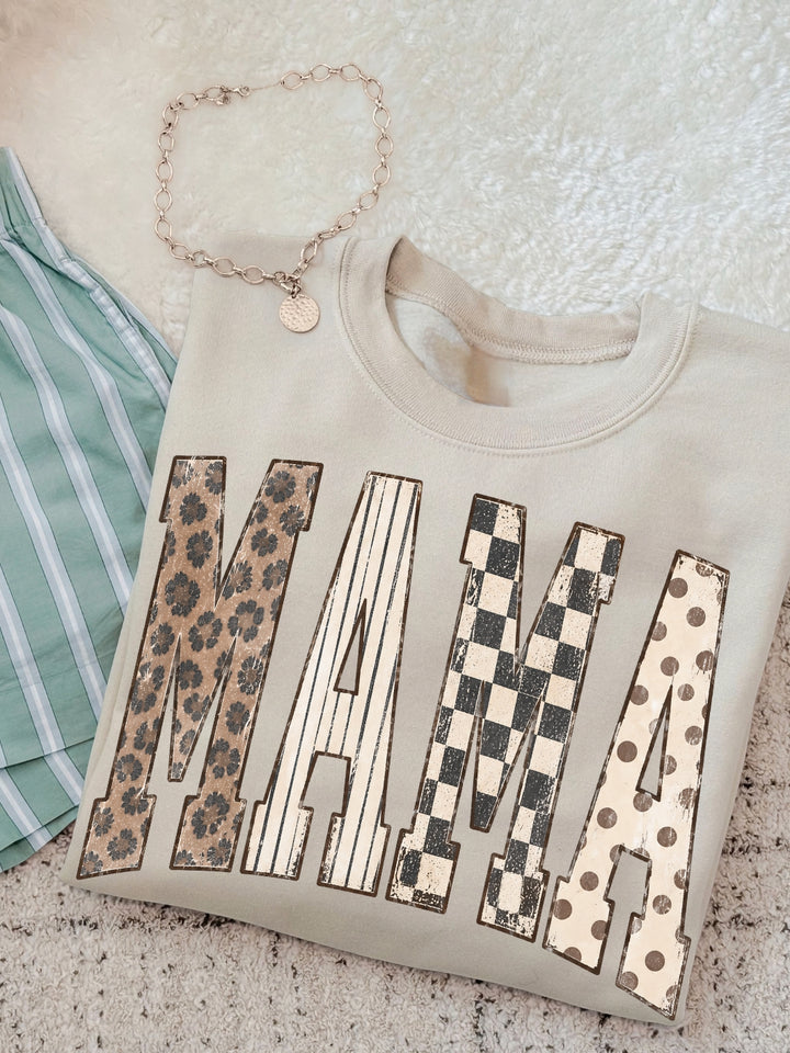 Retro MAMA Leopard Polka Dot Combo Graphic Crewneck Sweatshirt