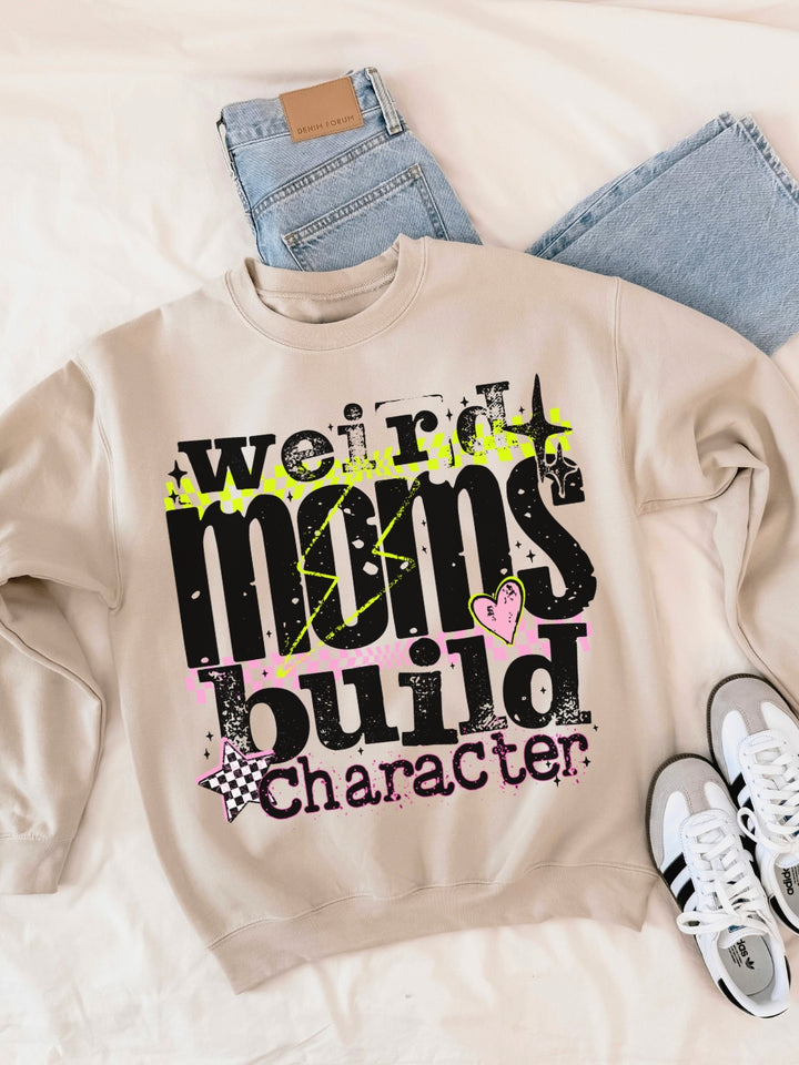 Retro Weird Moms Build Character Graphic Crewneck Sweatshirt