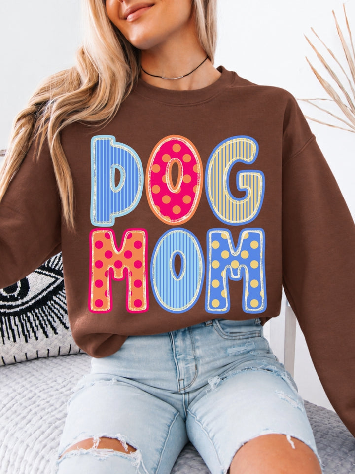 Retro Dog Mom Polka Dots &amp; Stripes Graphic Crewneck Sweatshirt