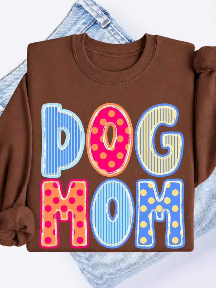 Retro Dog Mom Polka Dots &amp; Stripes Graphic Crewneck Sweatshirt
