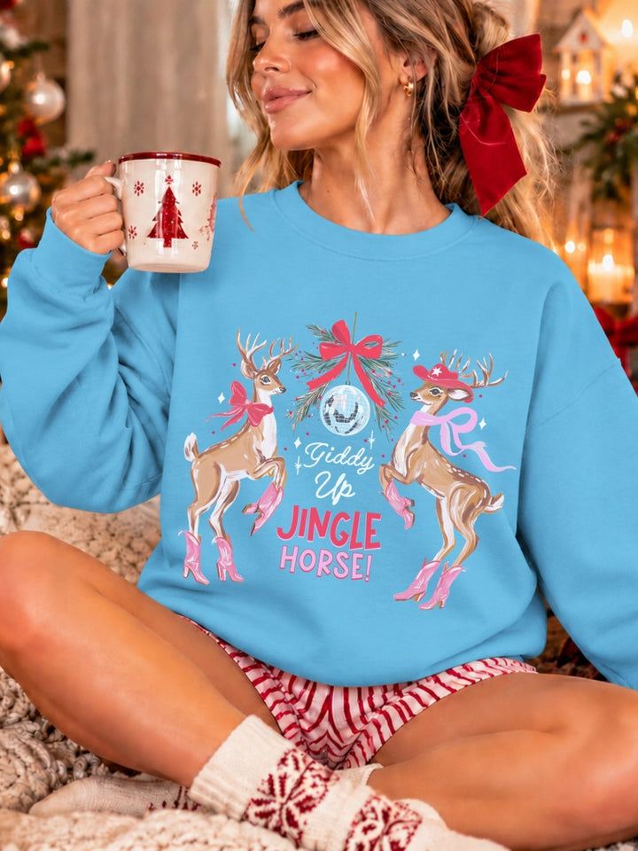 Jingle Horse Christmas Graphic Crewneck Sweatshirt