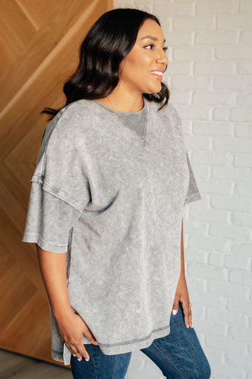 Unbothered Mineral Wash Top in Grey main image 0