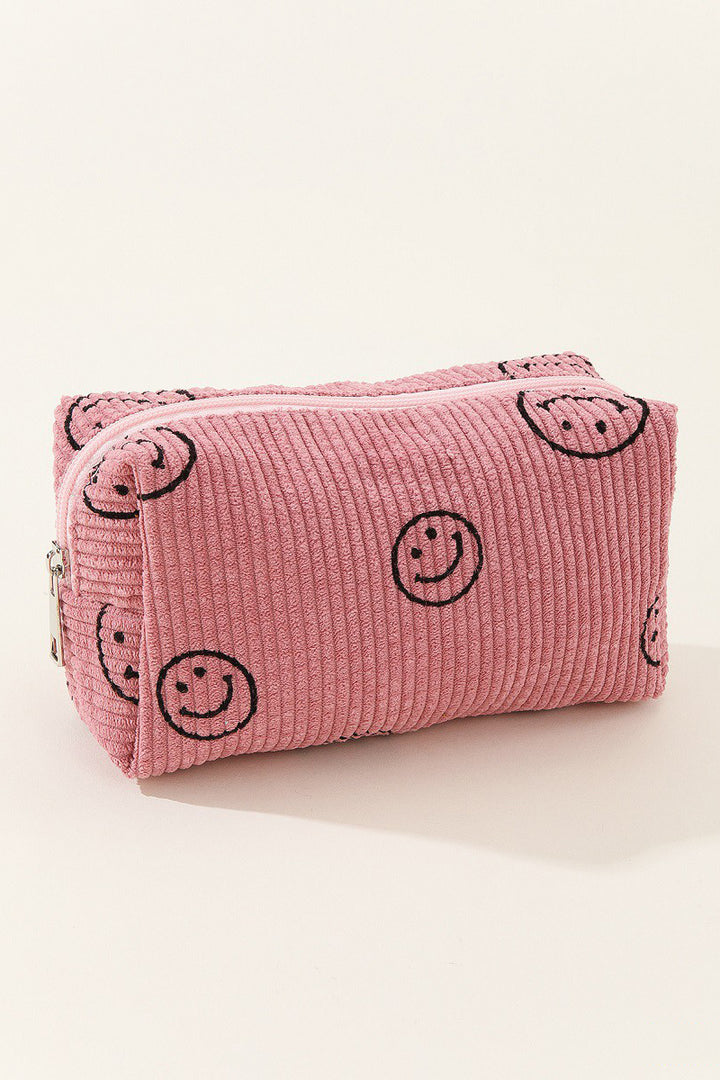 Smiley Face Corduroy Cosmetic Pouch