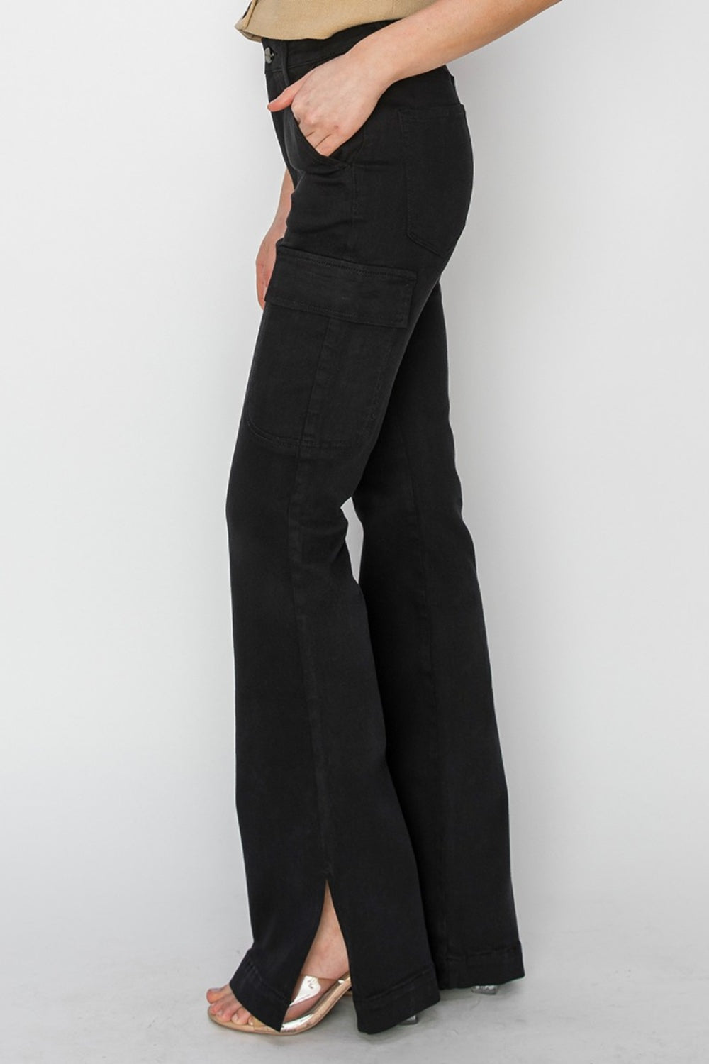 RISEN Maeve High Rise Side Slit Cargo Bootcut Jeans