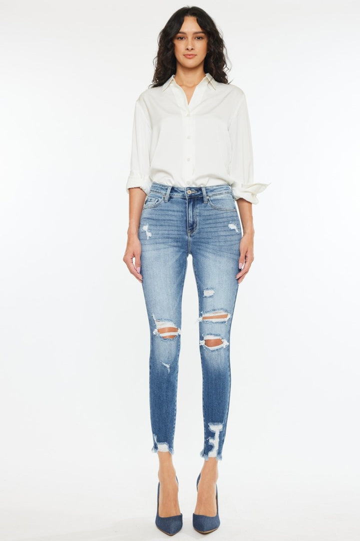 Kancan Kate High Rise Frayed Ankle Skinny Jeans