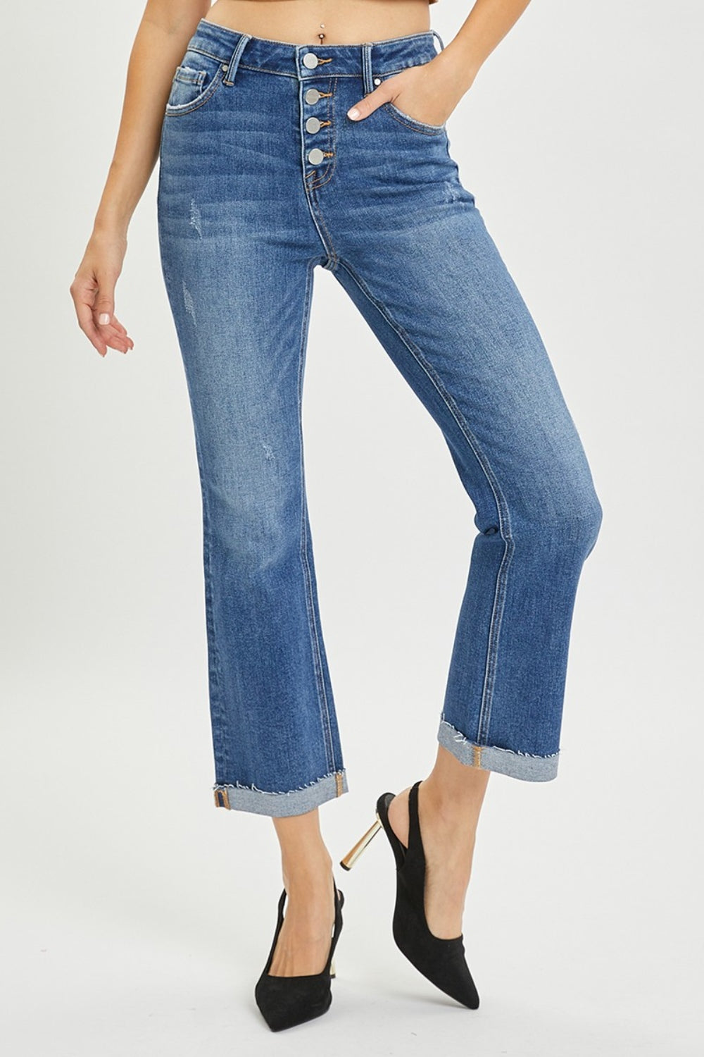 RISEN Beth Button Fly Cropped Bootcut Jeans