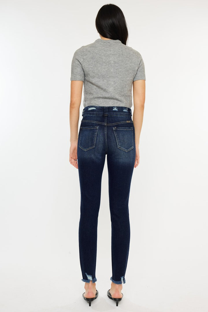 Kancan Cat's Whiskers Raw Hem High Waist Jeans In Dark Wash