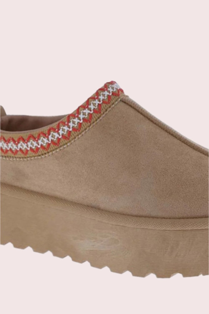 Platform Embroidered Trim Slip-On Boots In Tan