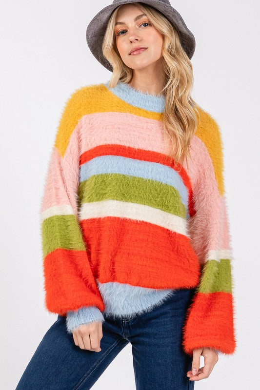 SAGE + FIG Color Block Dropped Shoulder Sweater In Multi