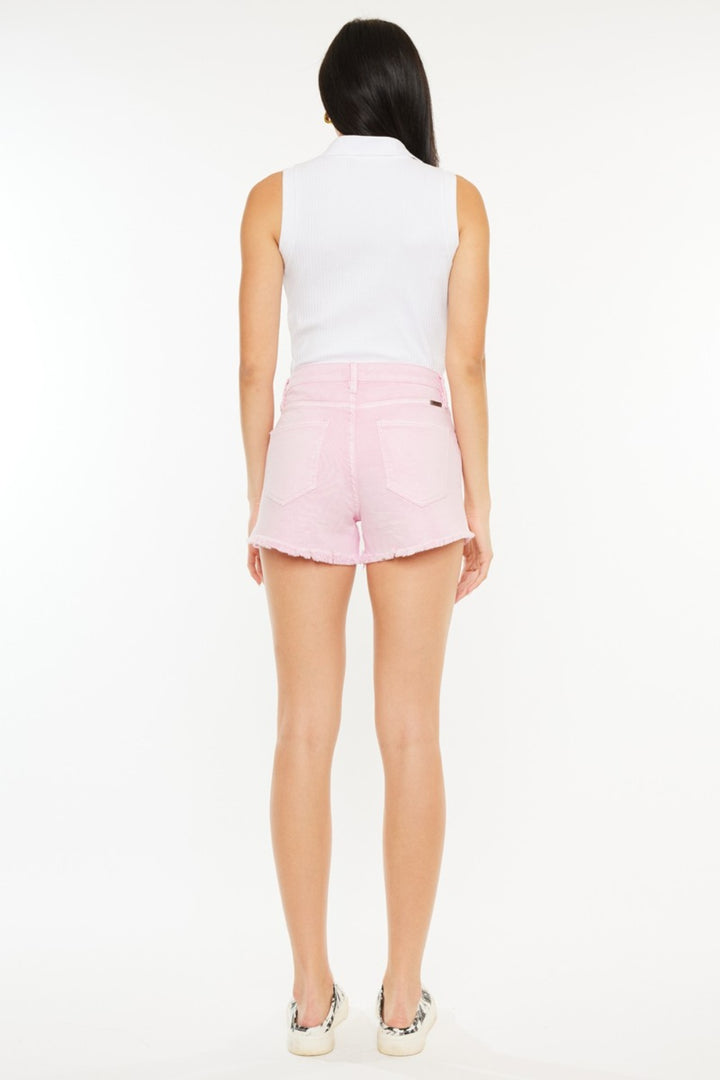 Kancan Raw Hem High Waist Denim Shorts In Pink