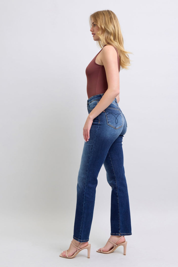 Judy Blue Washed Straight Leg Jeans In Dark Wash