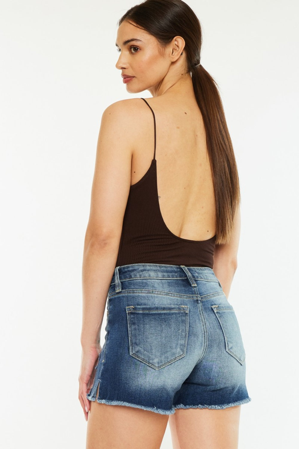 Kancan Penelope High Waist Raw Hem Denim Shorts