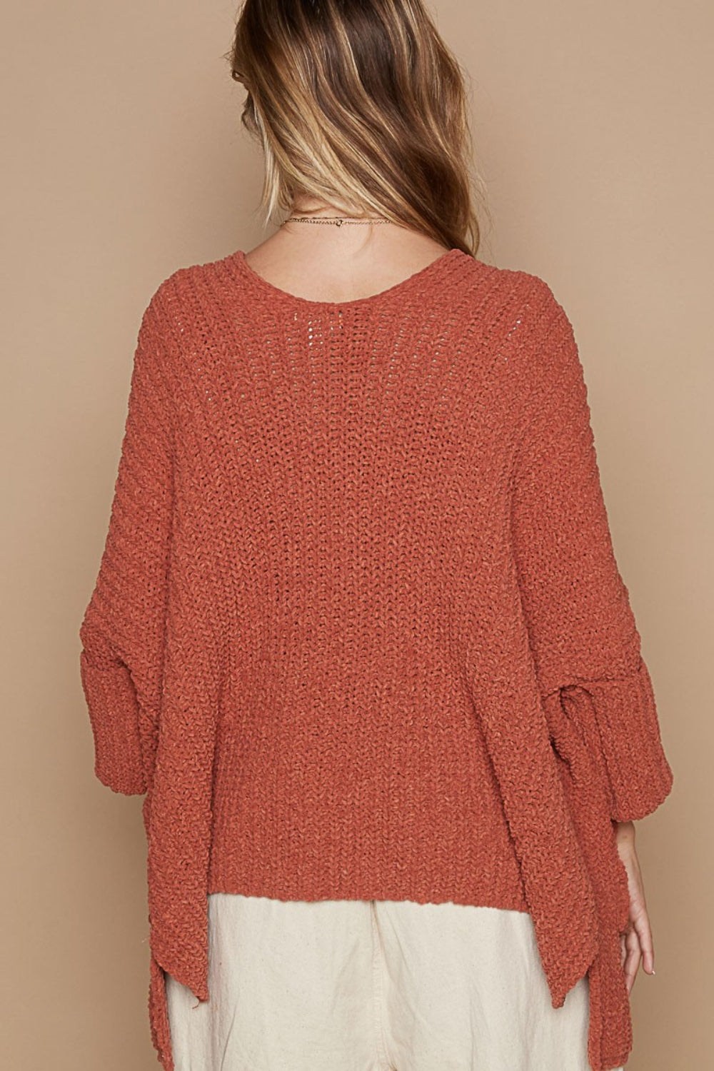 POL Open Front Sweater Cardigan with Pockets In Brick