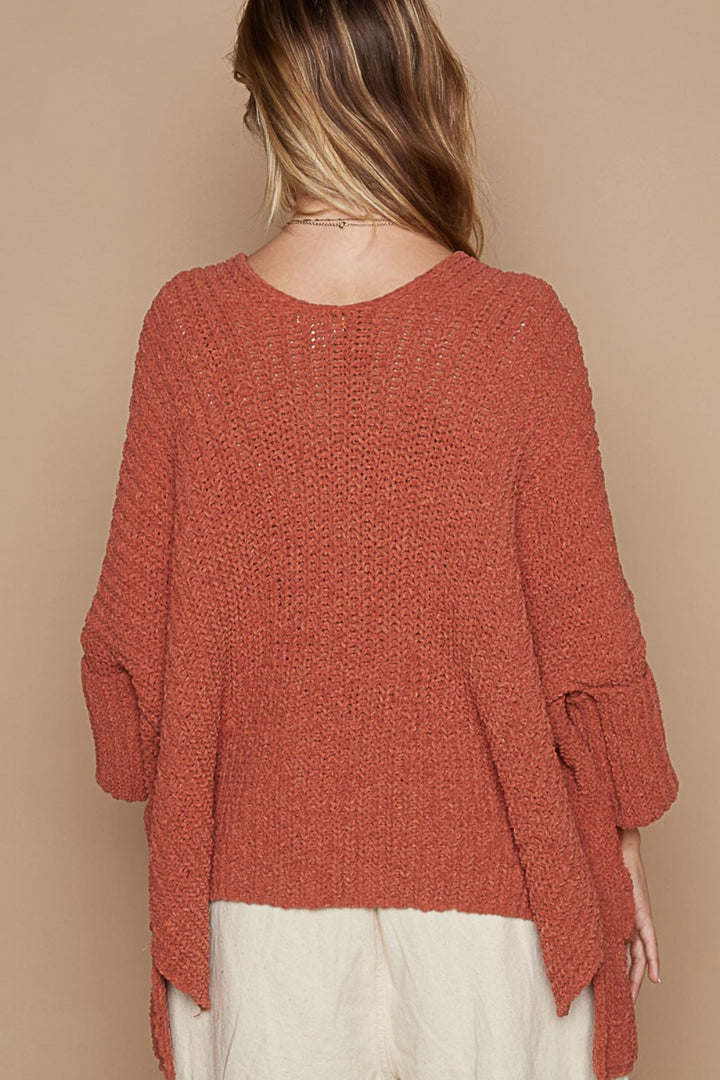 POL Open Front Sweater Cardigan with Pockets In Brick