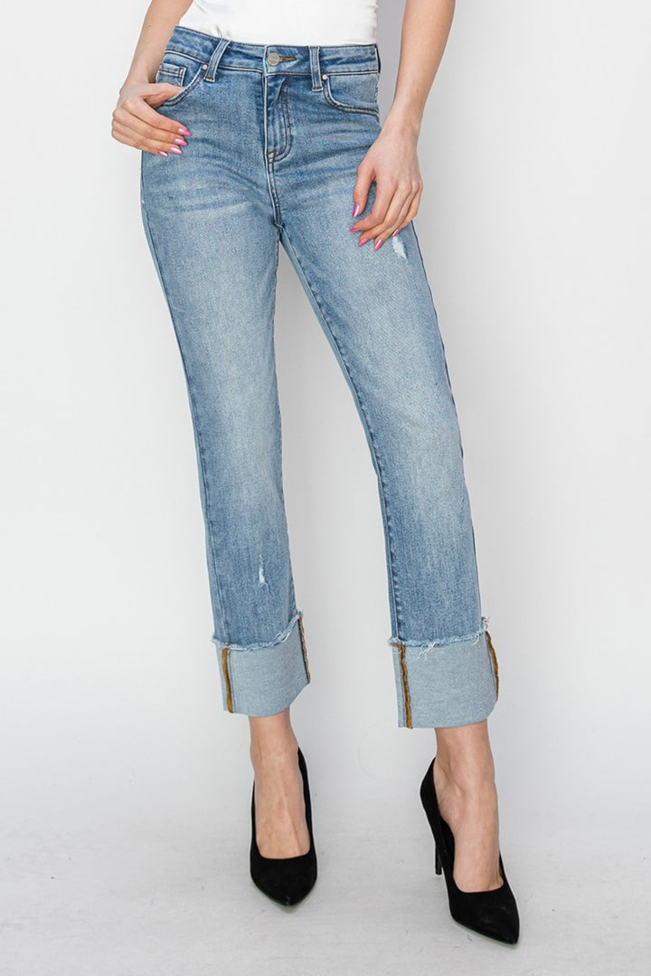 RISEN Candy High Rise Cuffed Slim Straight Jeans