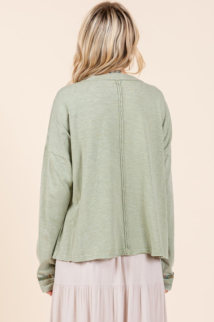 Mittoshop Mineral Wash Star Patch Long Sleeve T-Shirt In Sage