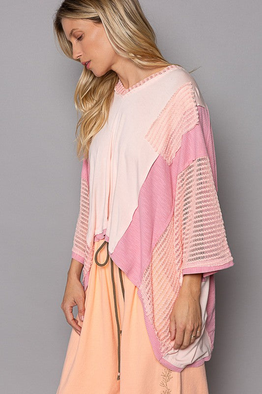 POL High-Low V-Neck Top In Blush Pink