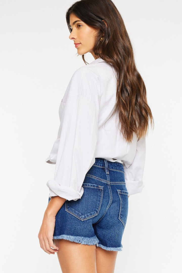 Kancan Victoria High Rise Frayed Hem Denim Shorts