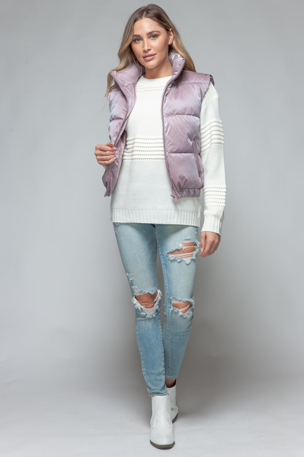 Snobbish Fine Fur Lining Quilted Vest In Dark Rose