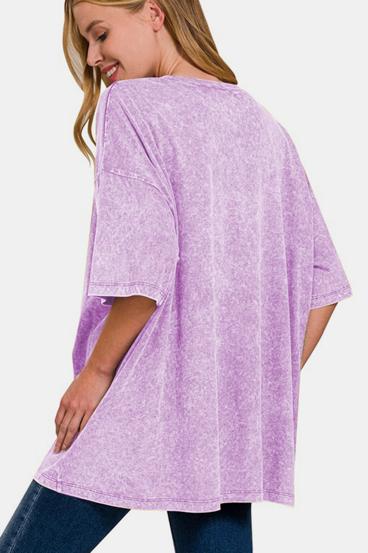 Zenana Washed Oversized T-Shirt In Pink Purple