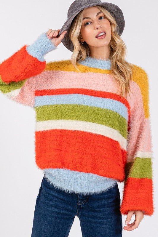 SAGE + FIG Color Block Dropped Shoulder Sweater In Multi