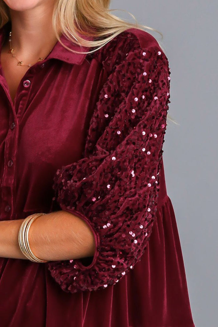 Umgee Sequin Detail Tiered Top In Wine