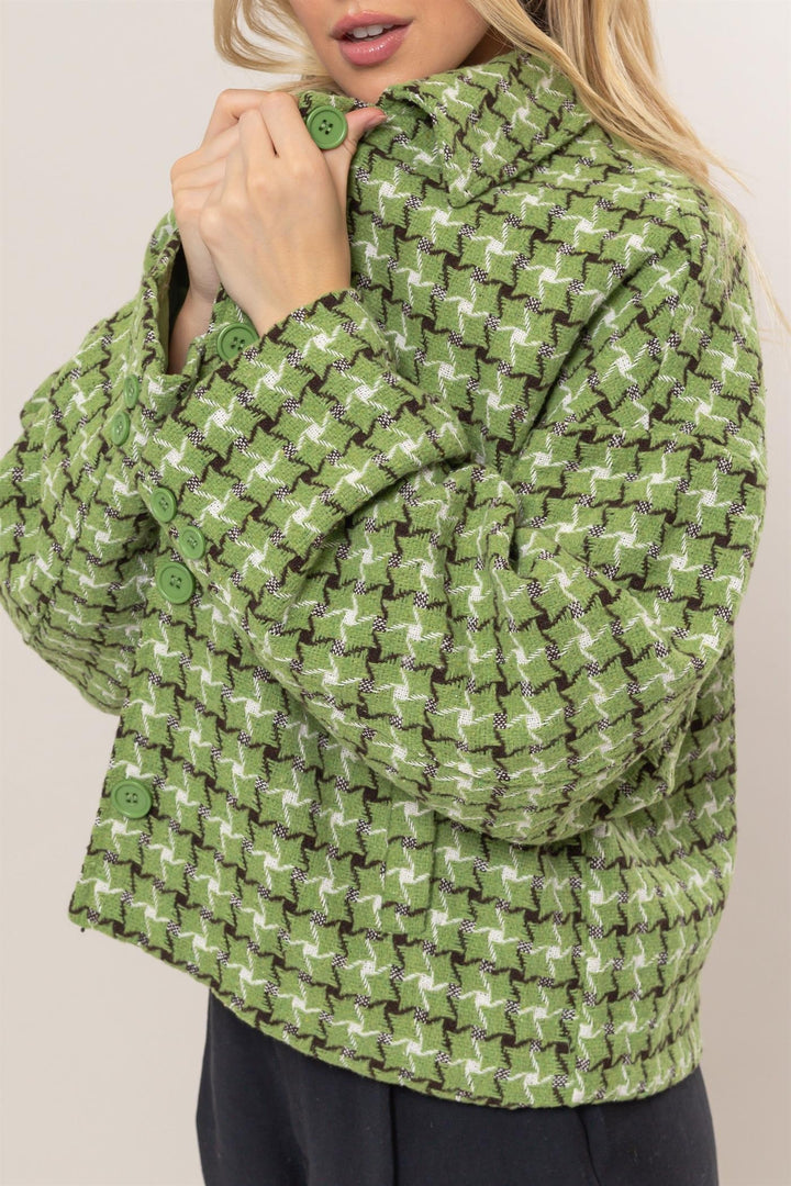 HYFVE Tweed Plaid Jacket In Green