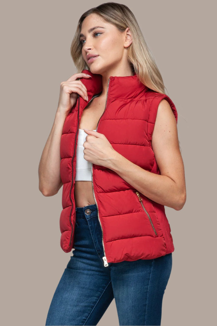 Snobbish Zip Up Turtleneck Vest with Pockets In Red