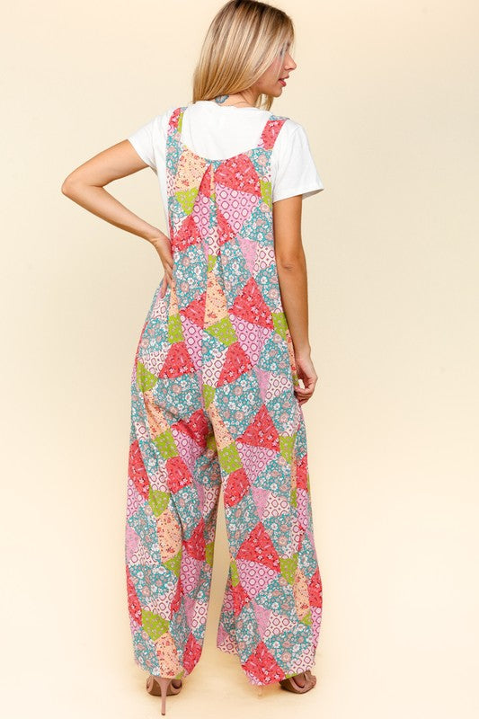 Haptics Printed Wide Leg Overalls In Coral