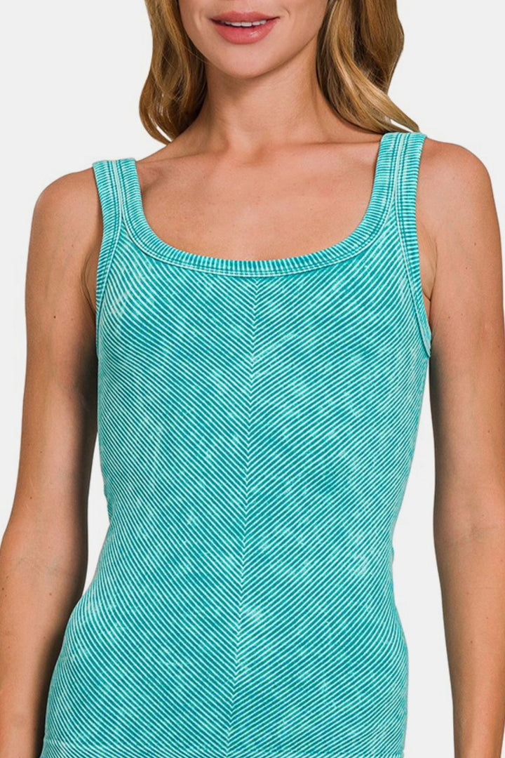 Zenana Ribbed Scoop Neck Tank In Teal