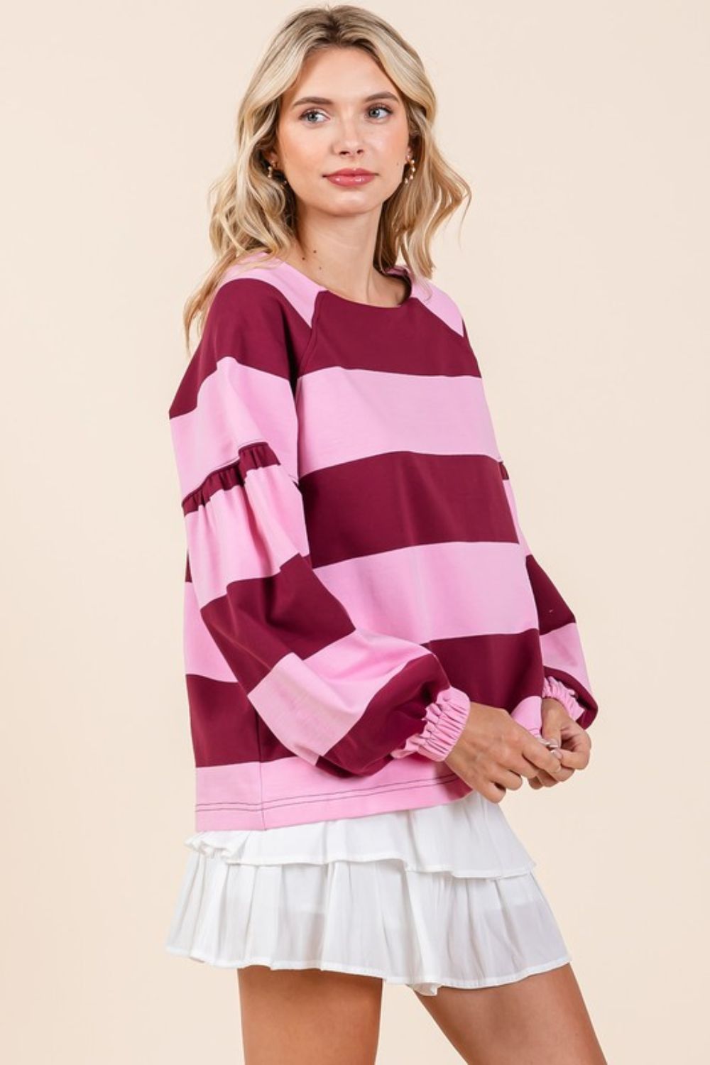 Mittoshop Striped Snap Shoulder Long Top In Pink