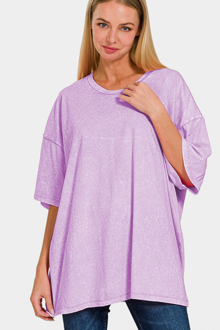 Zenana Washed Oversized T-Shirt In Pink Purple