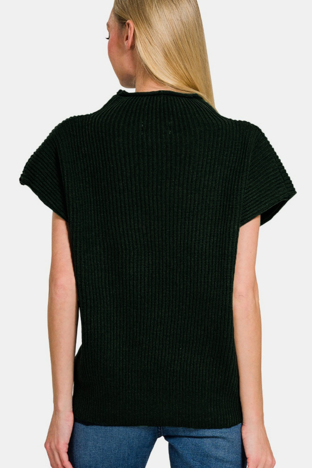 Zenana Short Sleeve Mock Neck Sweater In Black