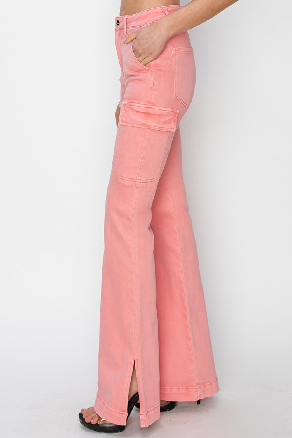 RISEN Pink Out High Rise Side Slit Cargo Bootcut Jeans