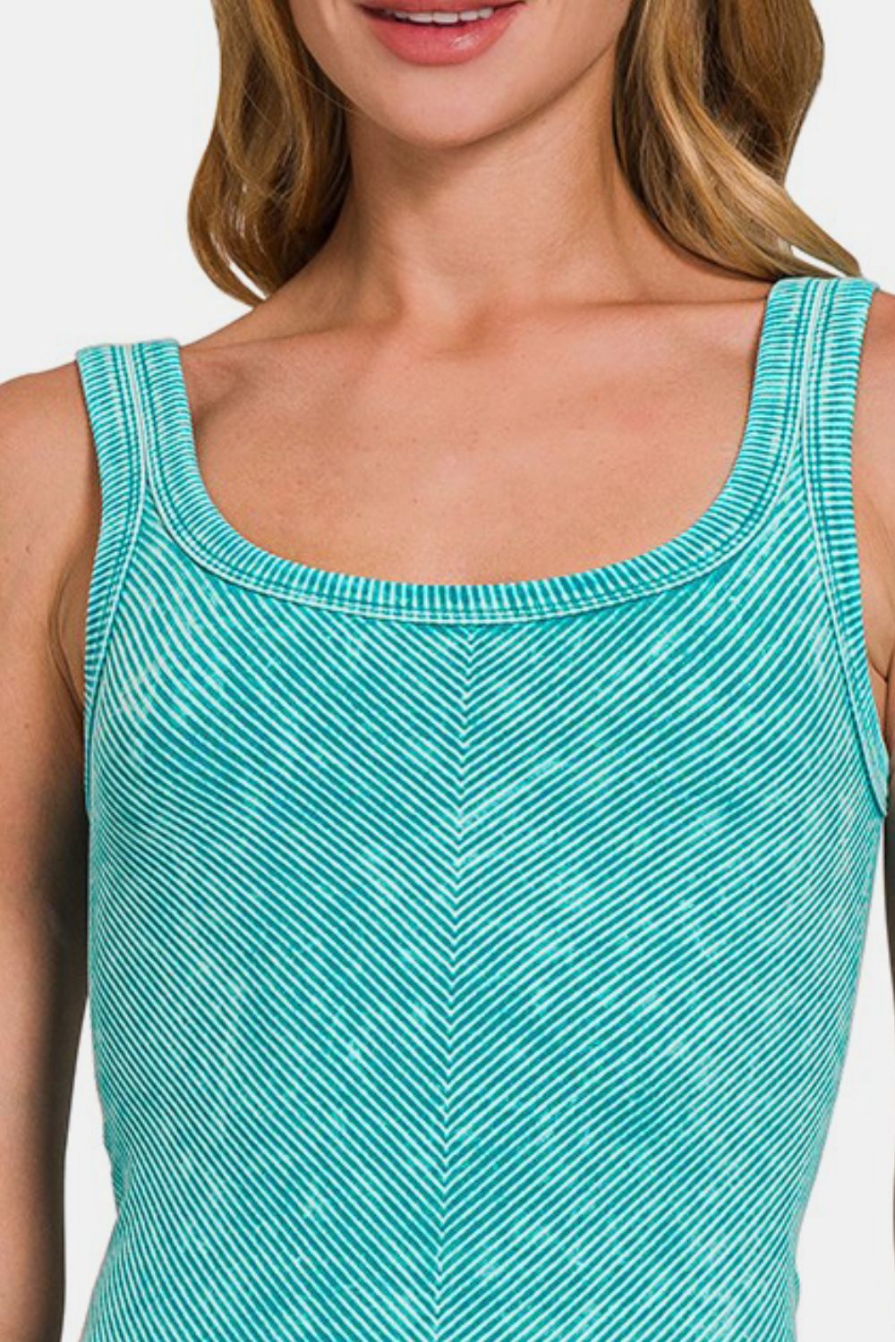 Zenana Ribbed Scoop Neck Tank In Teal